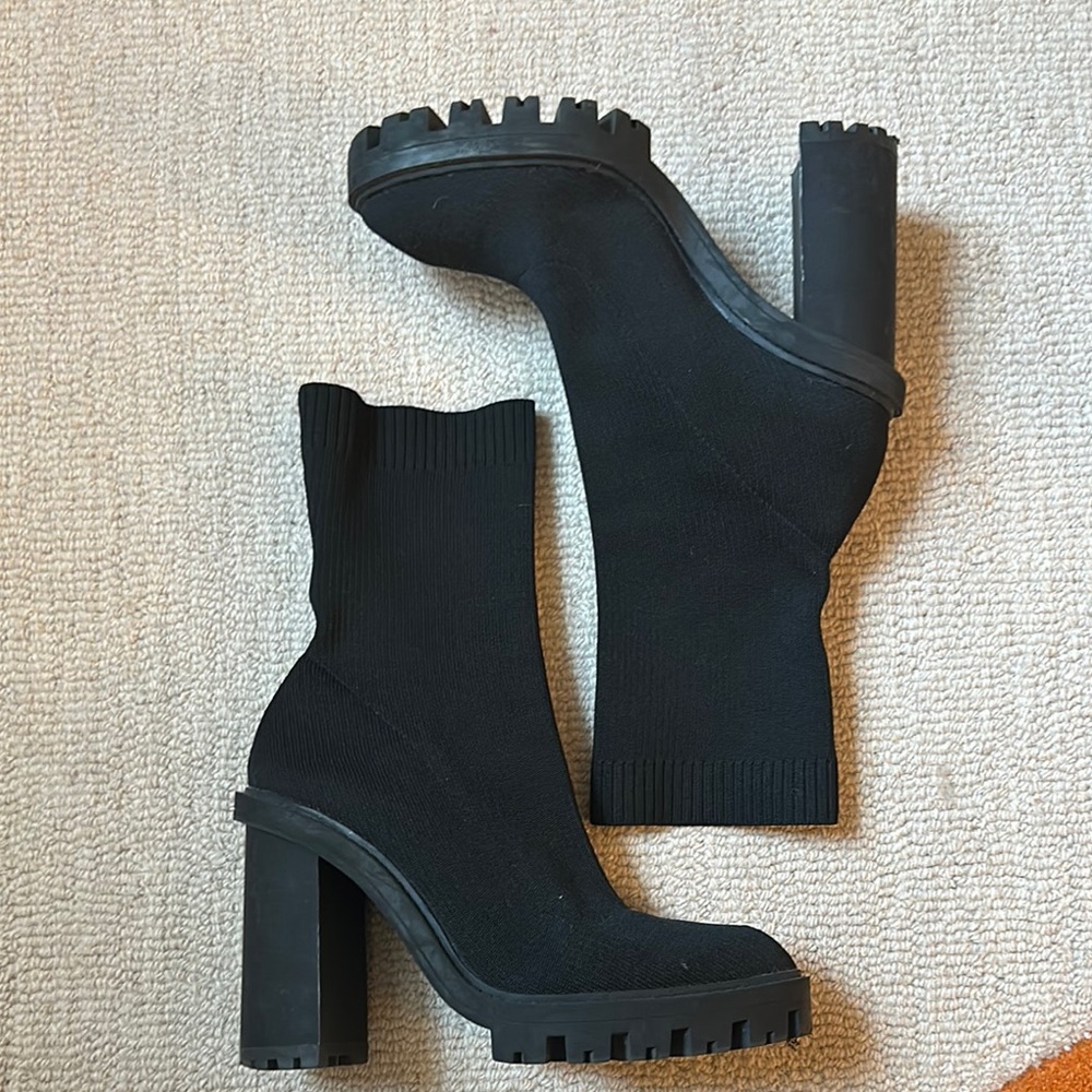 Black Chunky Sock Ankle Boots